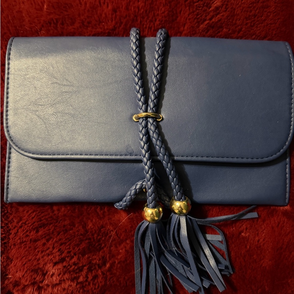 Elegant Blue Clutch with Braided Tassel